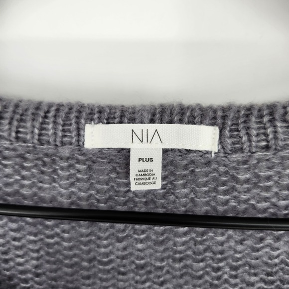 NIA Grey‎ Wool Blend Knit Cardigan Womens Plus Size Scandi Chic Maximalism Boxy - Picture 5 of 8